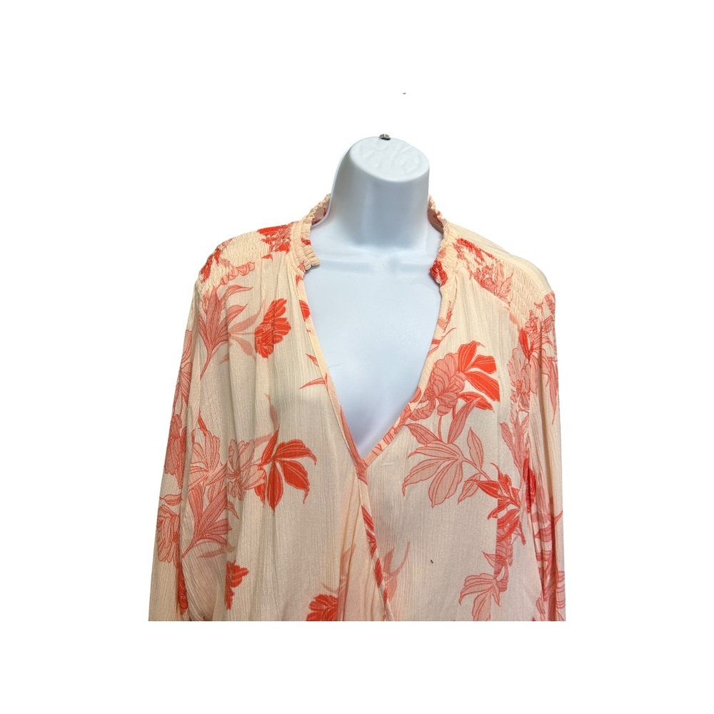 EAC Melon Orange Floral Criss Cross Front Long Sleeve Blouse - Size S - Picture 3 of 5